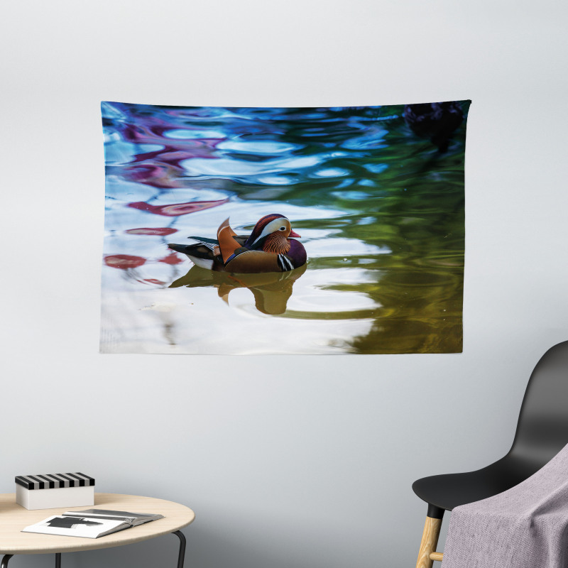 Chinese Ducks in River Wide Tapestry