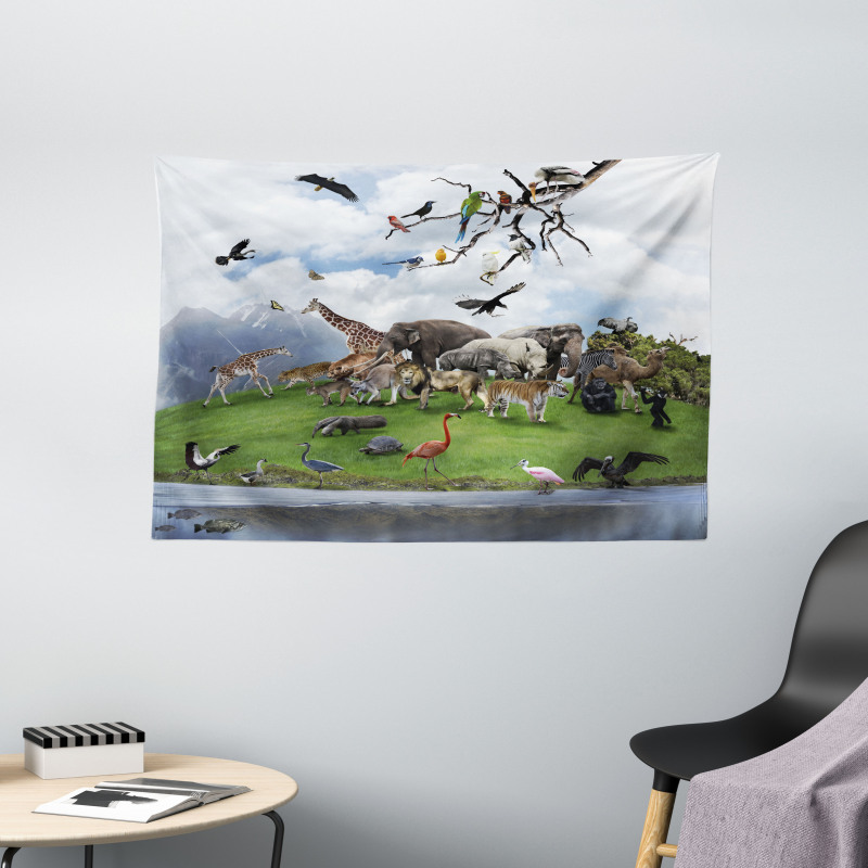 Tropic Animal Collage Wide Tapestry