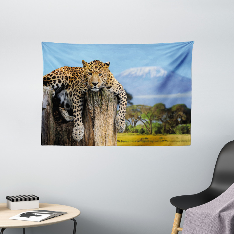 Leopard on a Tree Wide Tapestry