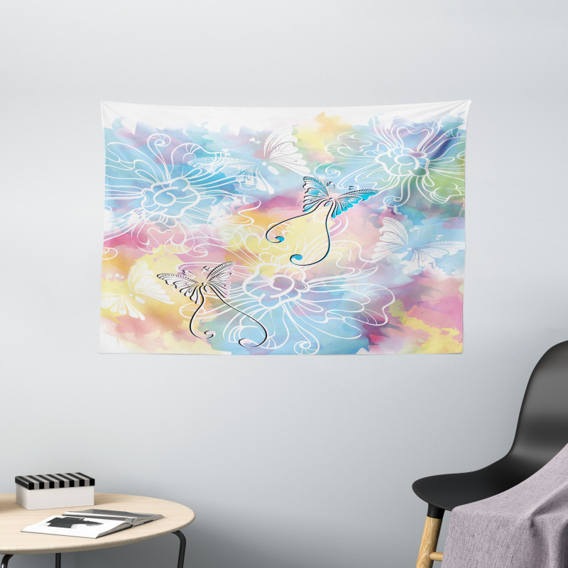 Colored Brushstroke Wide Tapestry