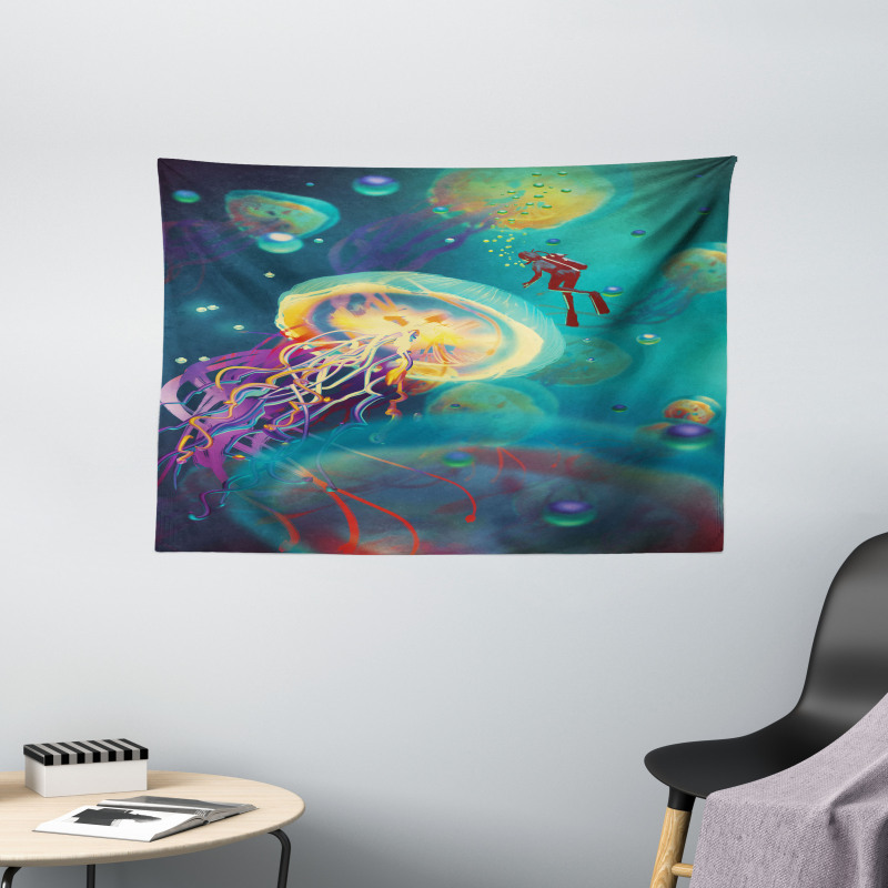 Submarine Jellyfish Wide Tapestry