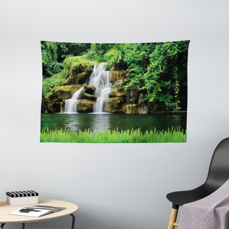 Lake Garden Waterfall Wide Tapestry