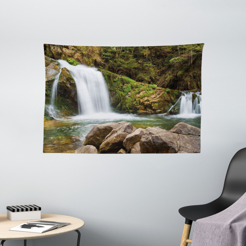 Waterfalls in Mountains Wide Tapestry