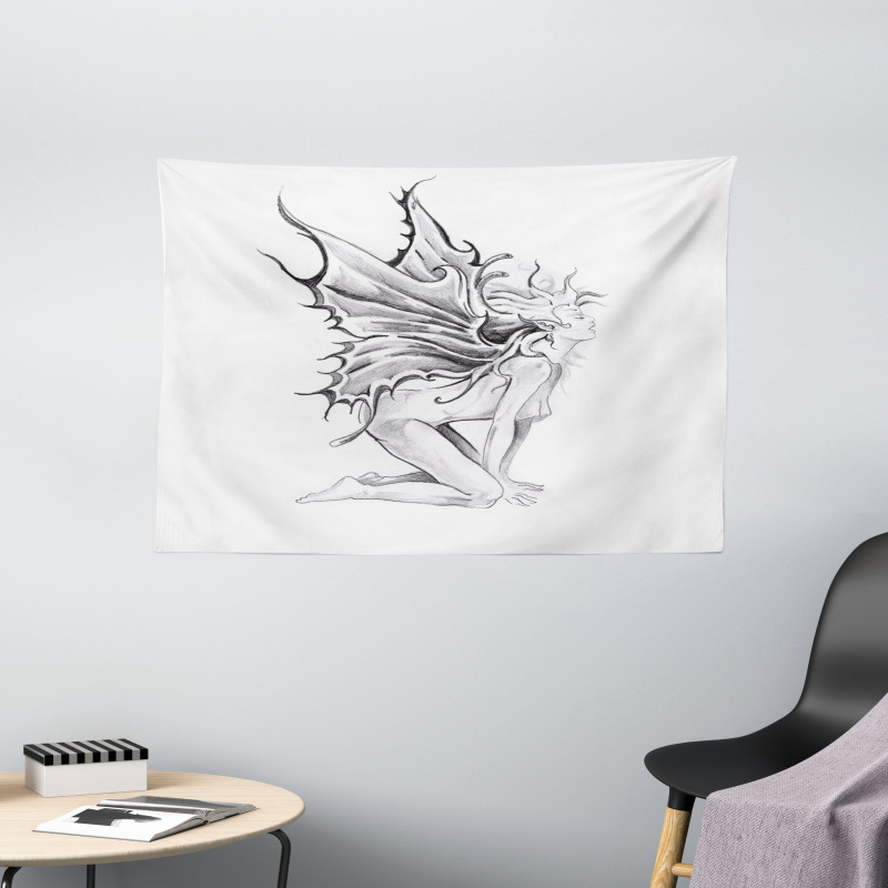Pencil Drawing Angels Wide Tapestry