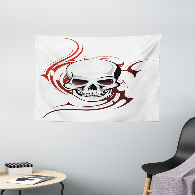Scary Wild Skull Tribal Wide Tapestry