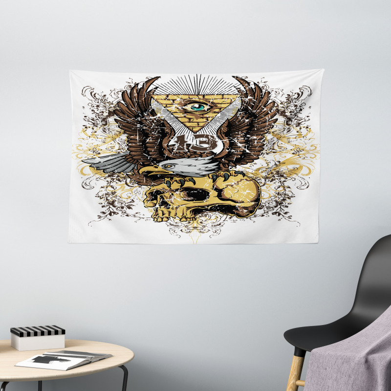 American Eagle on Skull Wide Tapestry