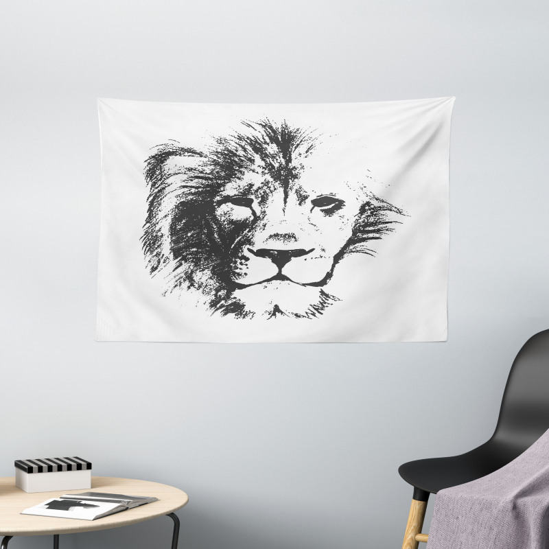 Sketchy Jungle Lion Wide Tapestry