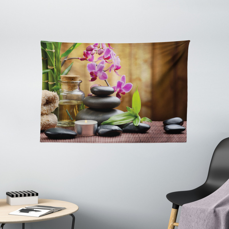 Warm Stones and Flowers Wide Tapestry