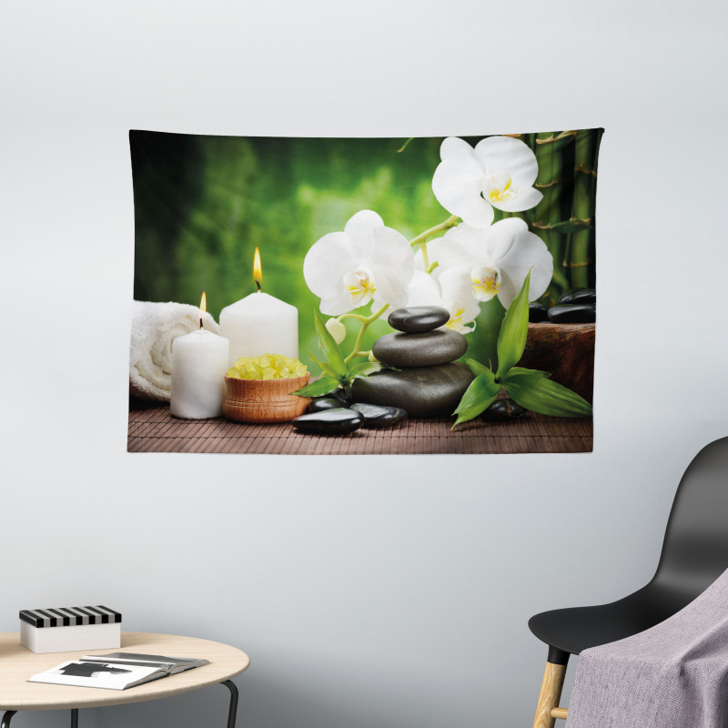 Stones and Orchids Wide Tapestry