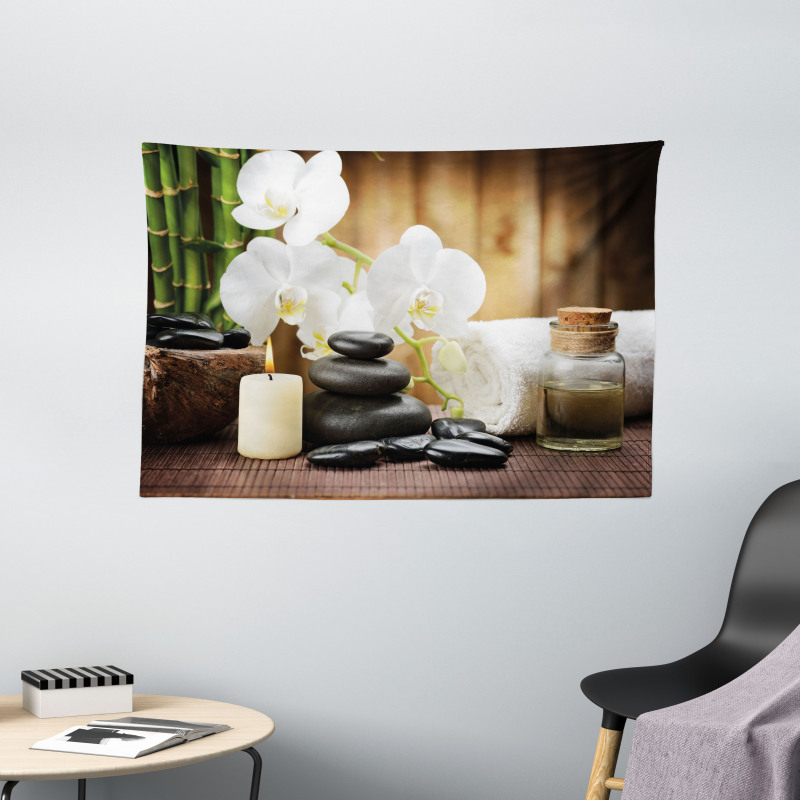 Stones Flowers Wide Tapestry