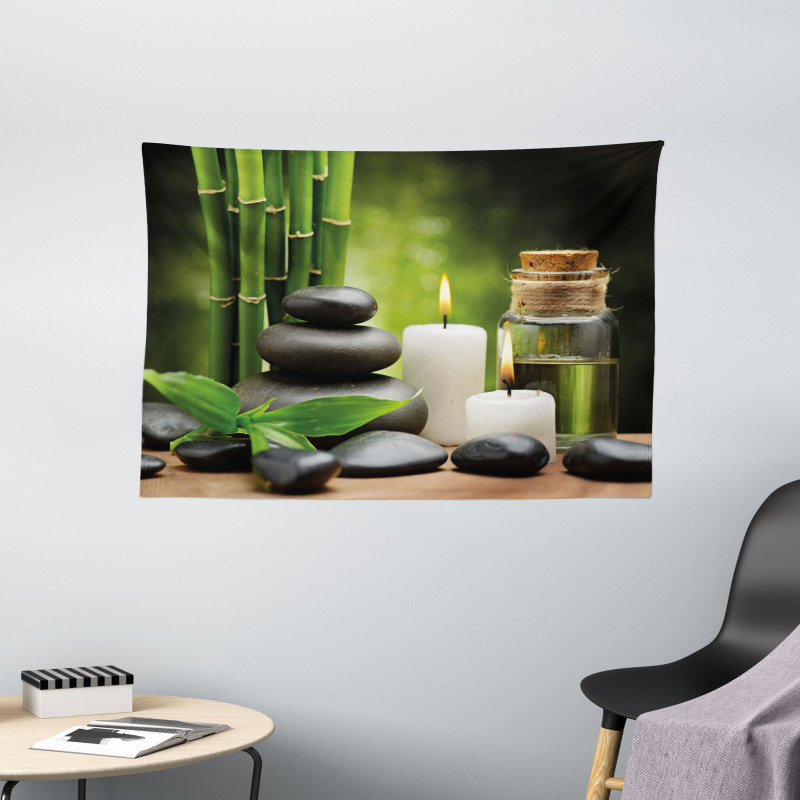 Hot Rocks Candles Bamboos Wide Tapestry