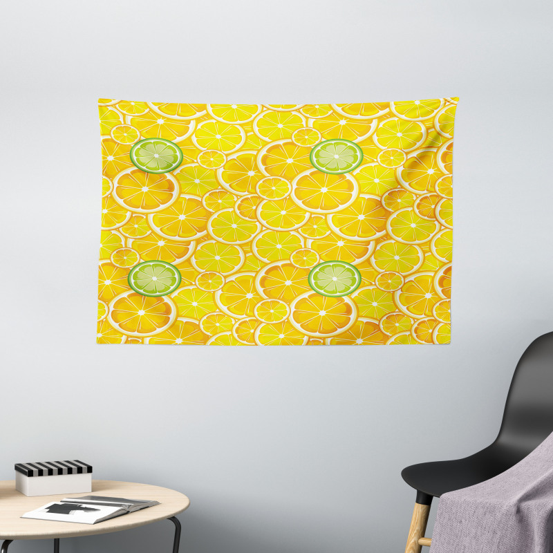 Lemon Orange Circles Wide Tapestry