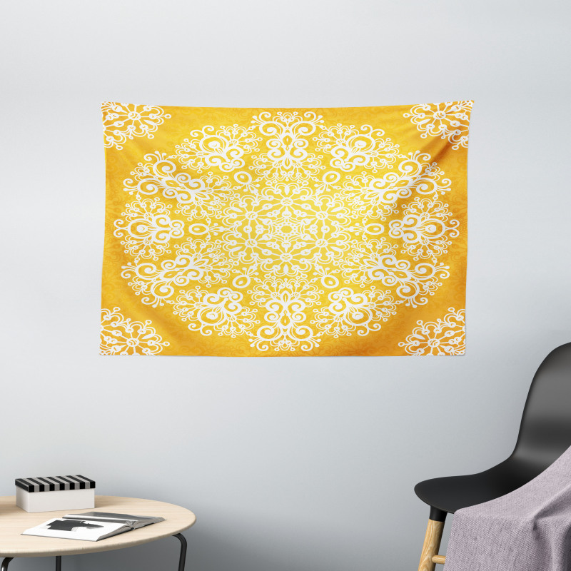 Floral Snowflakes Wide Tapestry