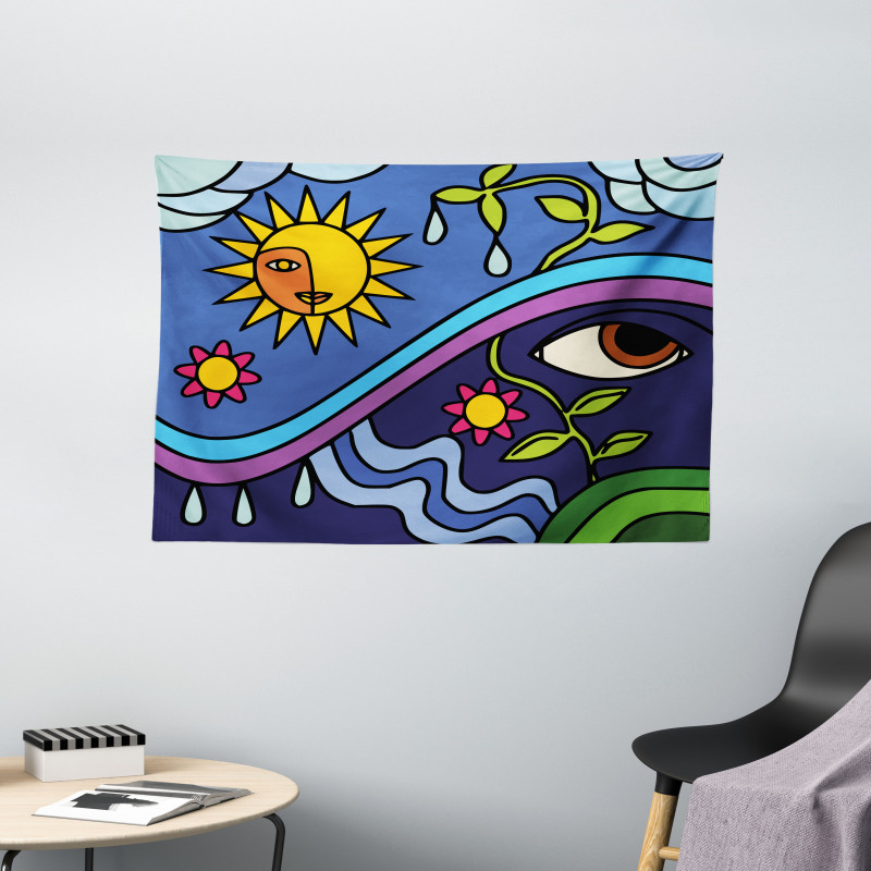 Sunny Nature Flowers Wide Tapestry