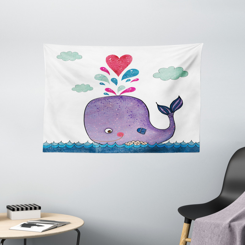 Smiley Whale with Cloud Wide Tapestry