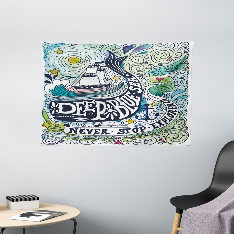 Whales Island with Palm Wide Tapestry