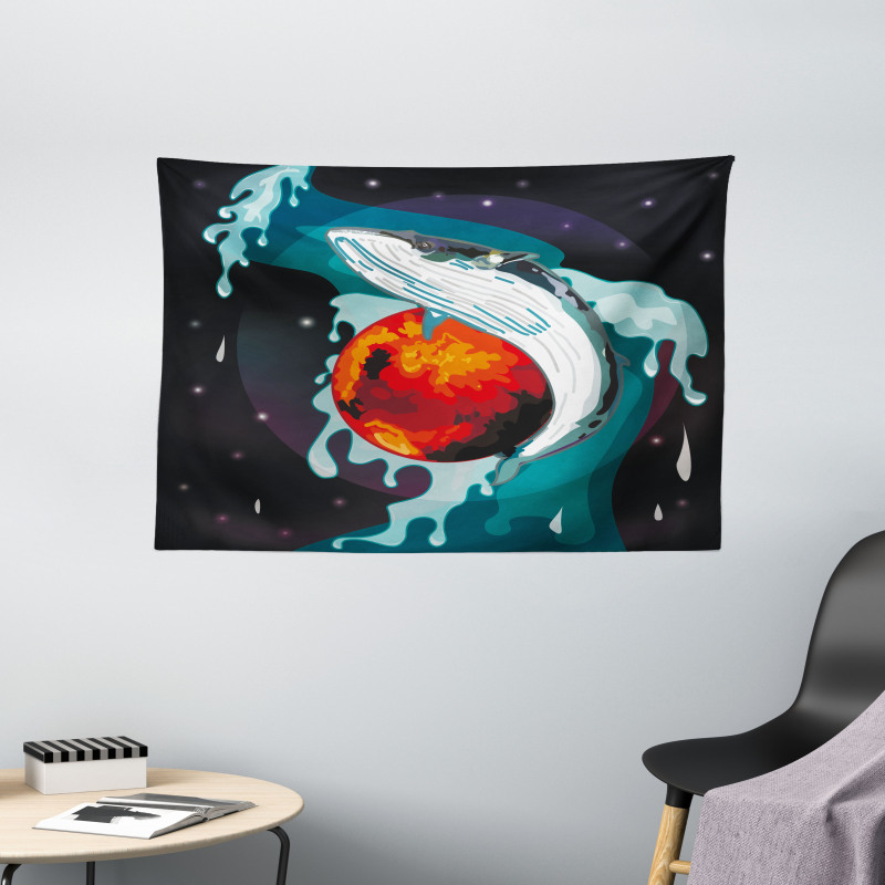 Whale and Fisher Sailor Wide Tapestry
