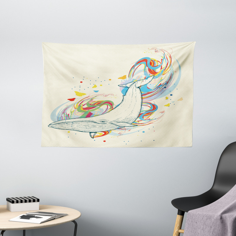 Whale in Ocean Dive Wide Tapestry