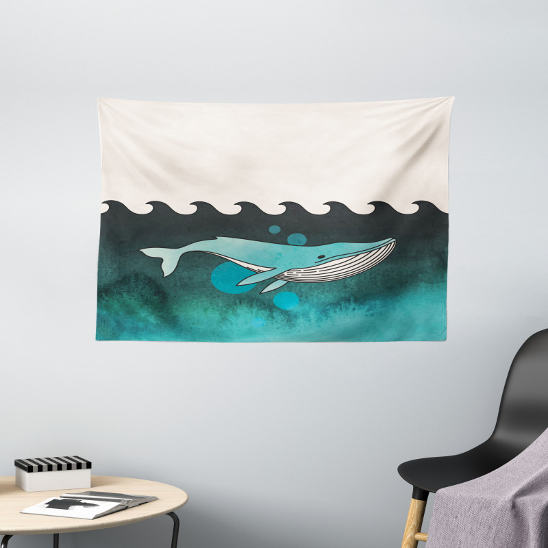 Whale near Palm Island Wide Tapestry