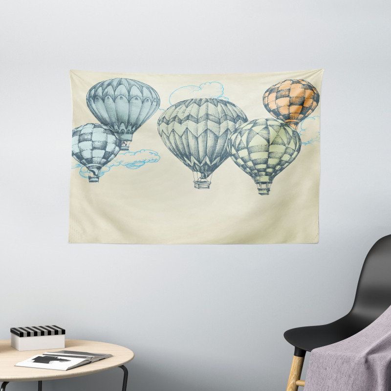 Air Balloons in Sky Wide Tapestry