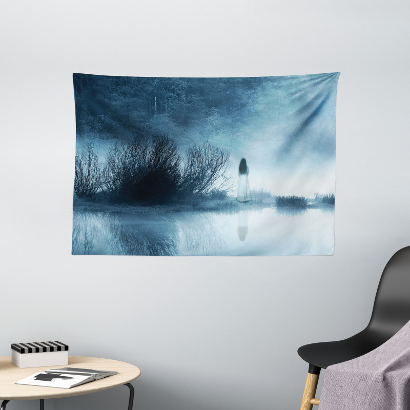 Fog Forest Night Wide Tapestry