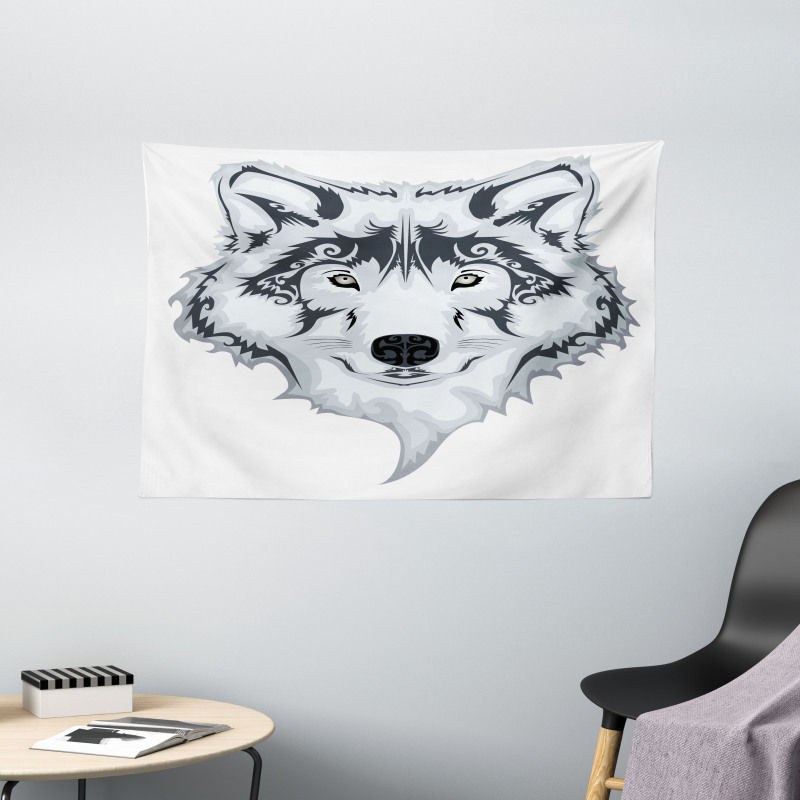 Tibal Wild Wolf Tattoo Wide Tapestry