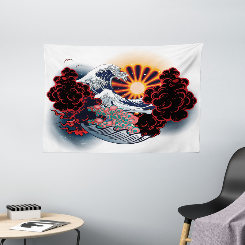 Japanese Style Waves Wide Tapestry