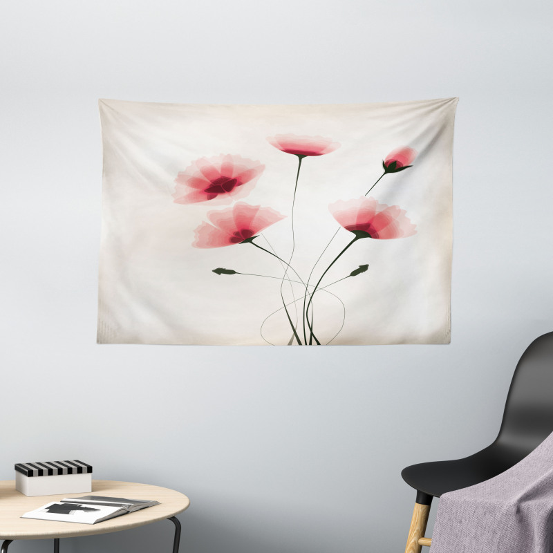 Romantic Buds Flowers Wide Tapestry