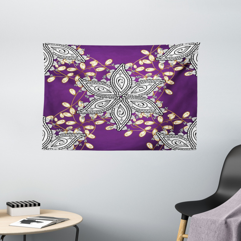 Vintage Floral Petals Wide Tapestry