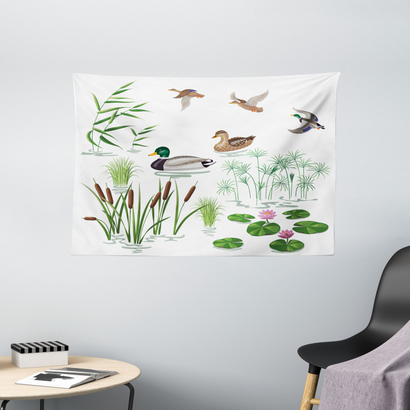 Lake Animals Plants Wide Tapestry