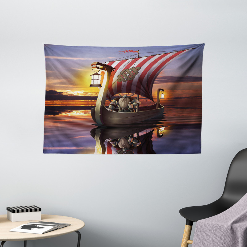 Barbarian Warrior Print Wide Tapestry