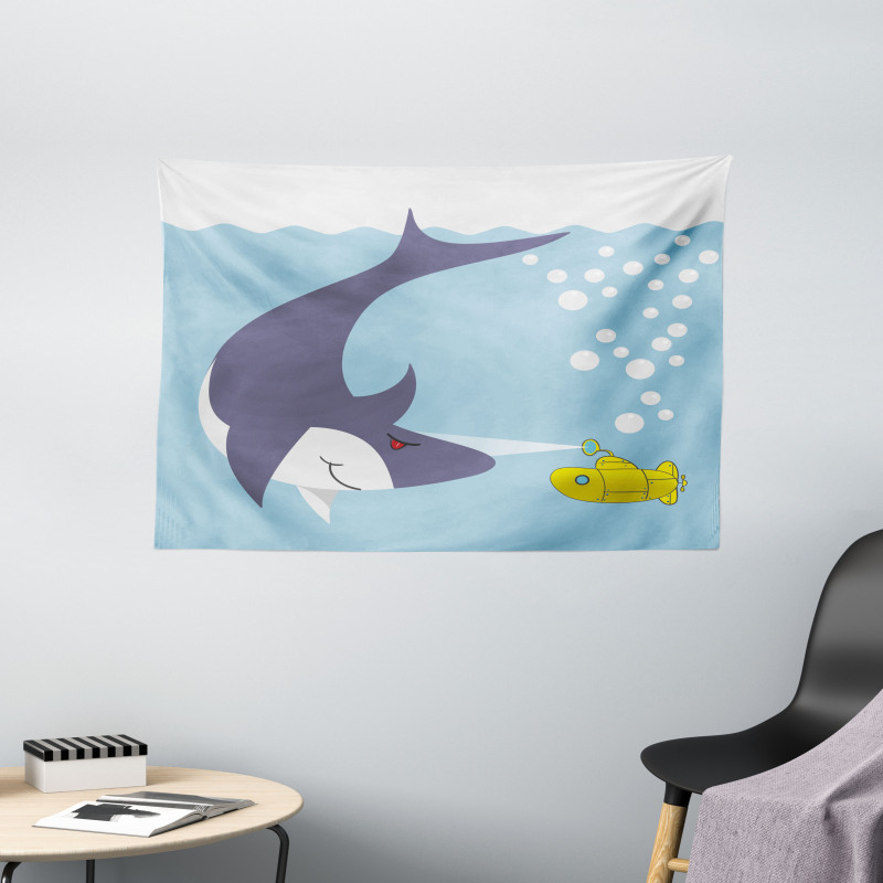 Shark Bubbles Wide Tapestry