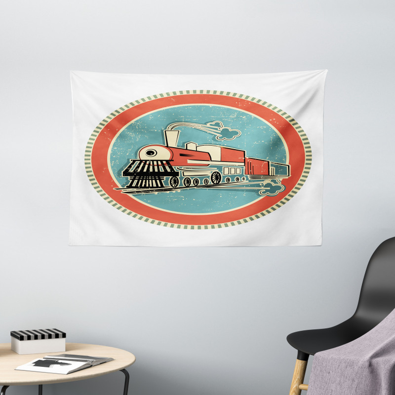 Retro Train Art Wide Tapestry