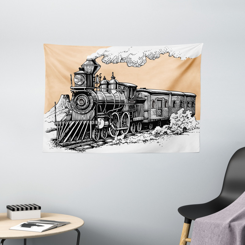 Old Wooden Train Wide Tapestry