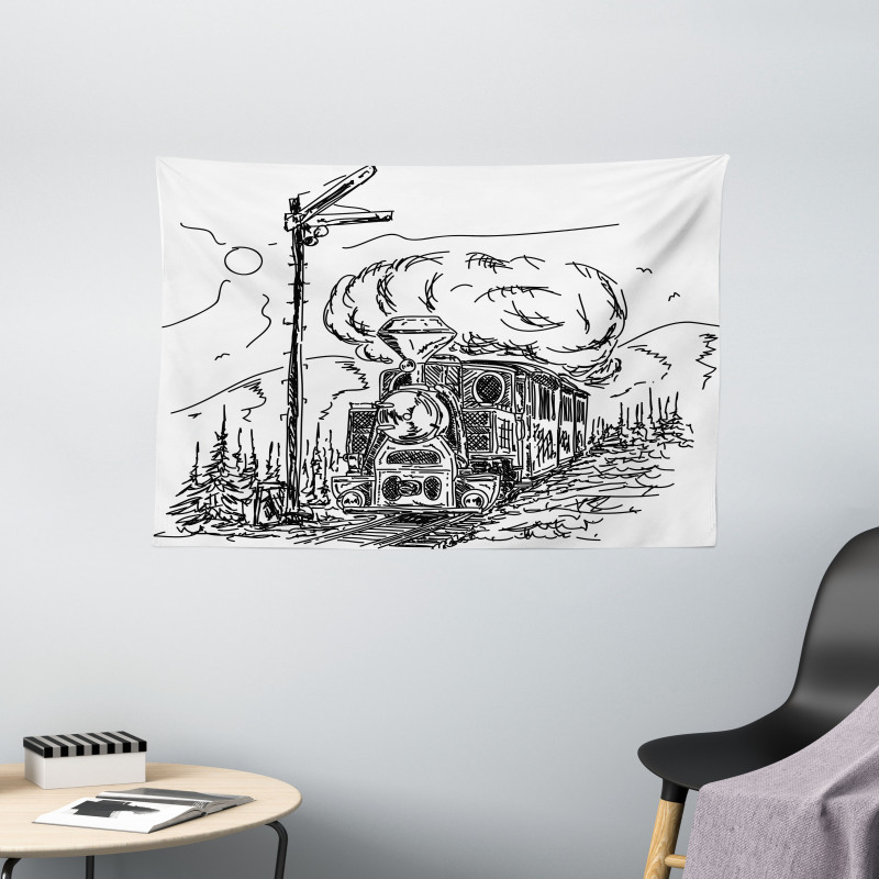 Railroad Drawing Wide Tapestry