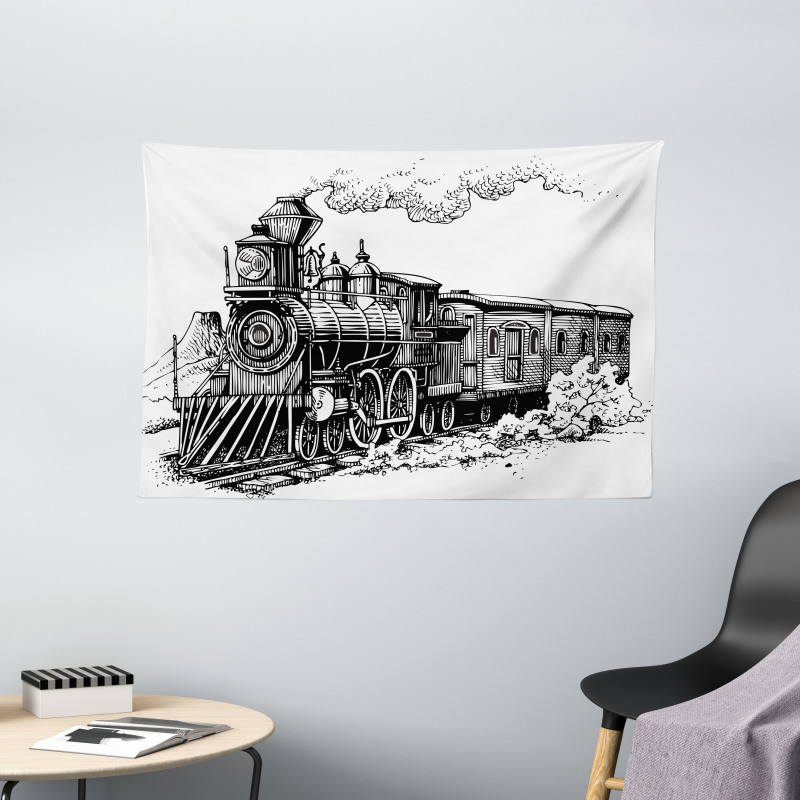 Rustic Old Train Wide Tapestry