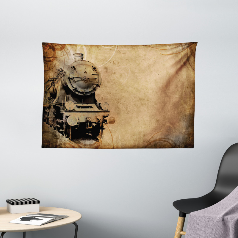 Aged Iron Train Wide Tapestry