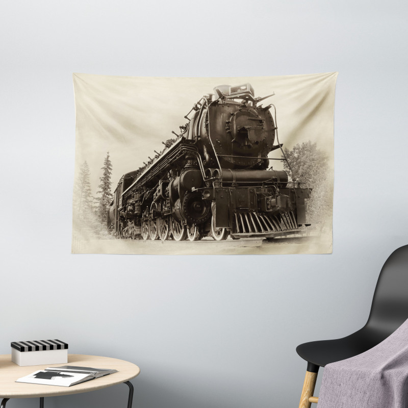 Antique Train Art Wide Tapestry