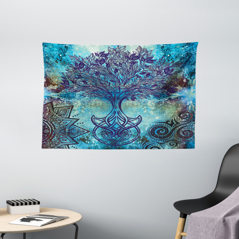 Mandala Trees Wide Tapestry