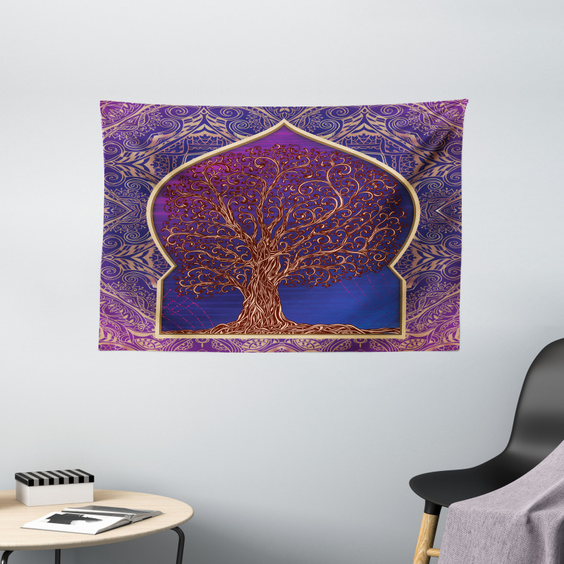 Retro Eastern Branches Wide Tapestry