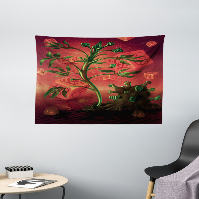 Trippy Surreal Cubes Wide Tapestry