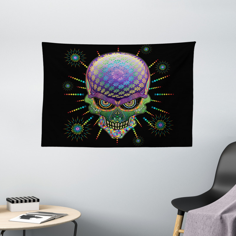 Halloween Mexico Skull Wide Tapestry