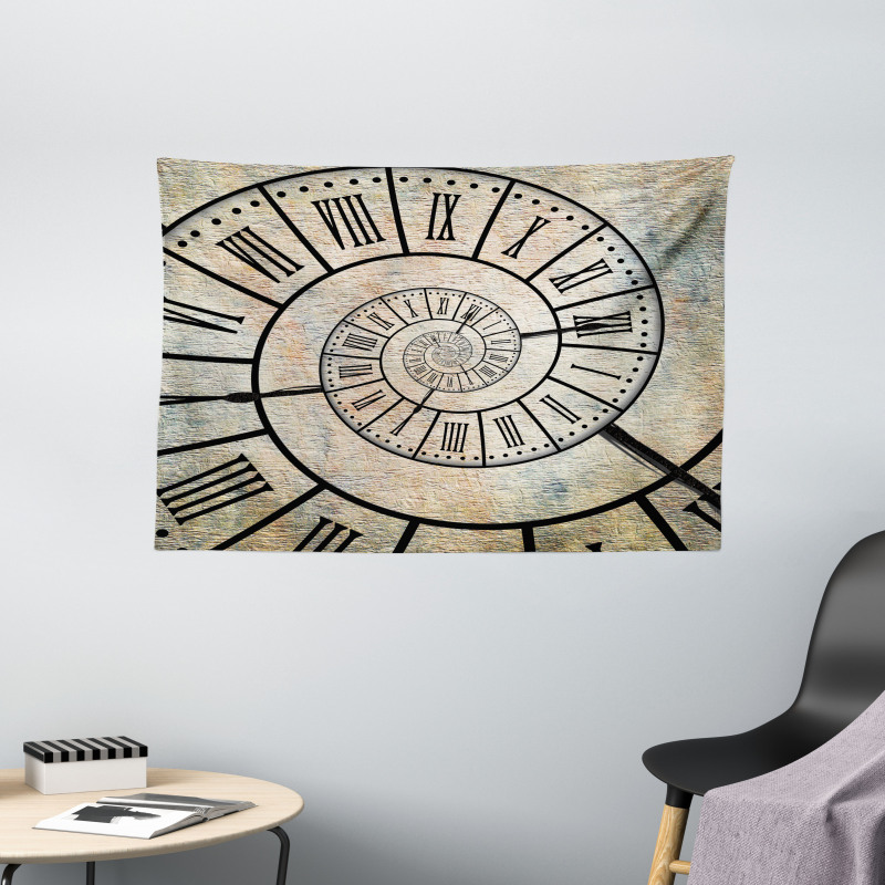 Roman Digit Time Spiral Wide Tapestry
