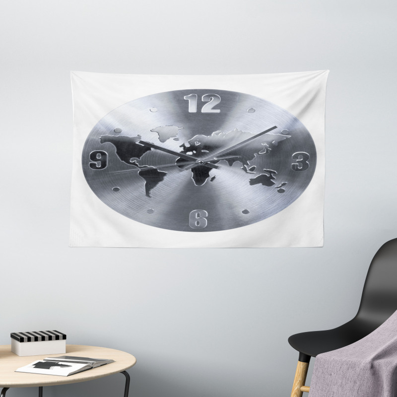 World Map Clock Pattern Wide Tapestry