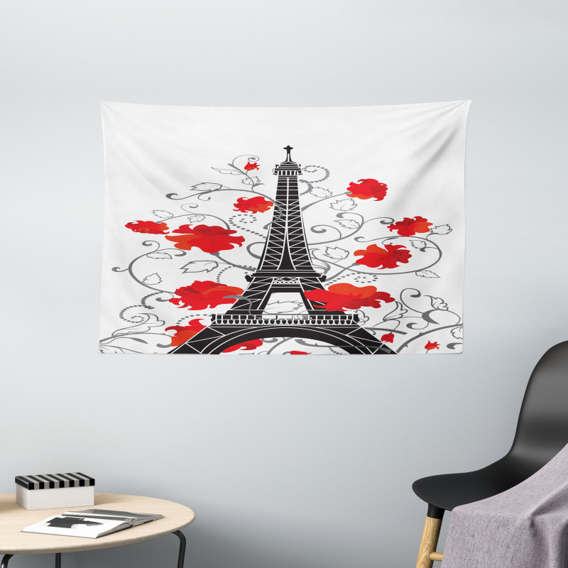 Romantic Paris Art Wide Tapestry