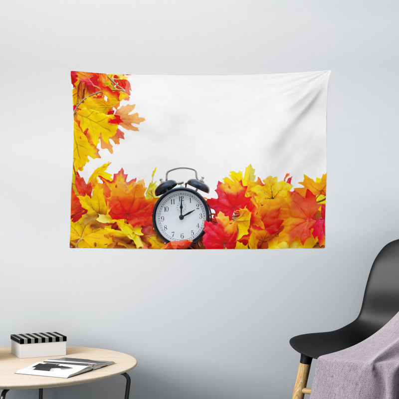 Autumn Leaves Clock Wide Tapestry