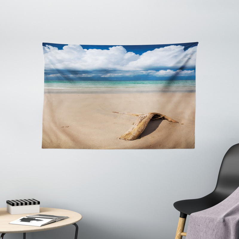 Sandy Beach and Clouds Wide Tapestry