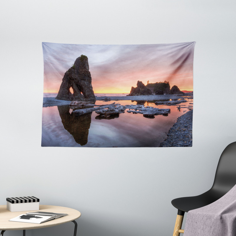 Sunset Sea Stacks Beach Wide Tapestry