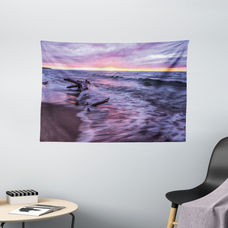 Wavy Sea Couldy Sunset Wide Tapestry