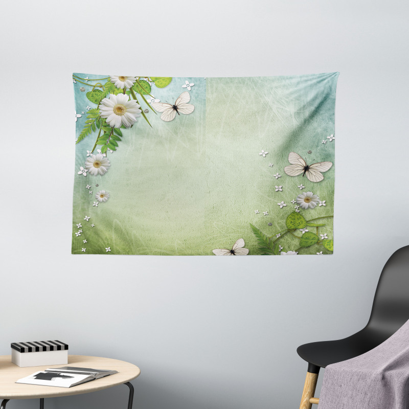 Flowers and Butterflies Wide Tapestry